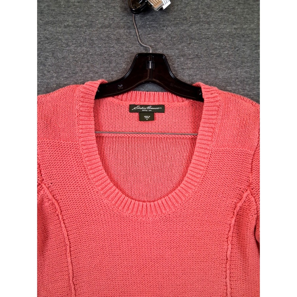 Eddie Bauer Womens Sweater Medium Pink Peach Chunky Knit Cotton Pullover